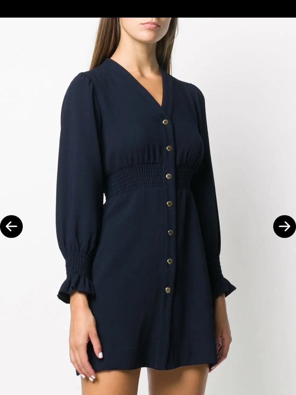 Sandro Navy V-Neck Button-Front Mini smocked waist mini Dress size small